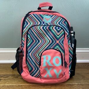 Roxy Girls XL 4 Pocket Backpack Pink & Turquoise 17” x 8”